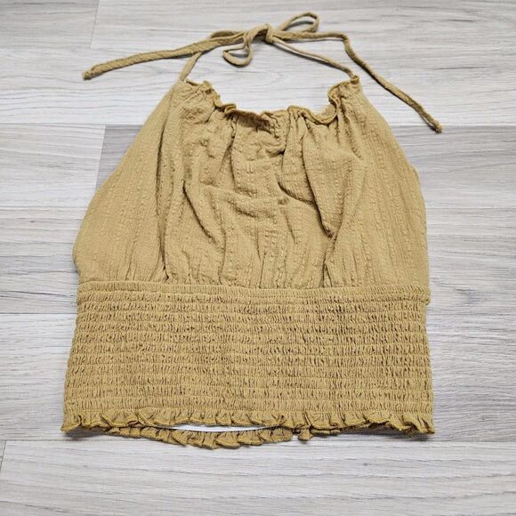 Her Entire Name Says Grace Womens Golden Brown Smocked Halter Crop Top Small - Picture 3 of 7